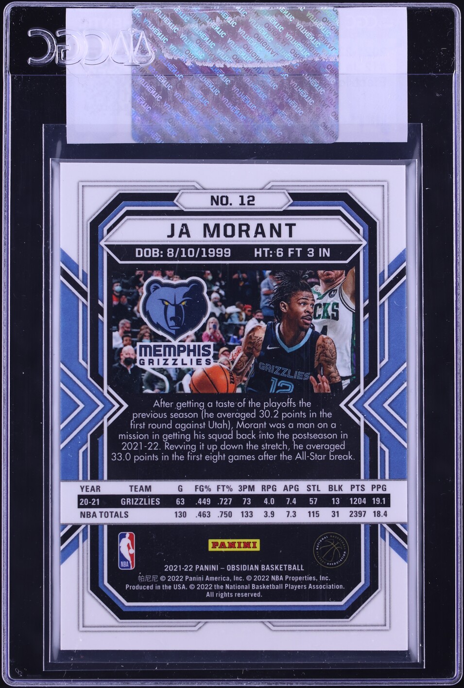2021 Panini Obsidian Electric Etch Red Flood Ja Morant #12 CGC AUTH