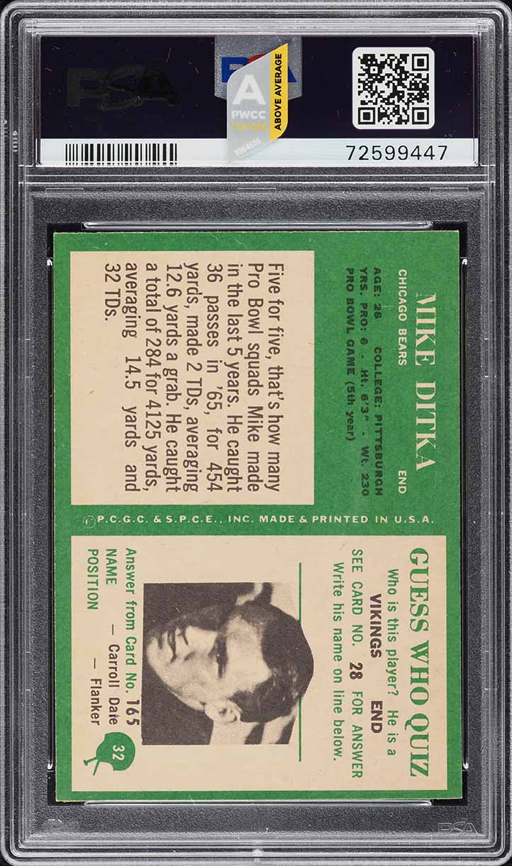 1966 Philadelphia Mike Ditka #32 PSA 8 NM-MT