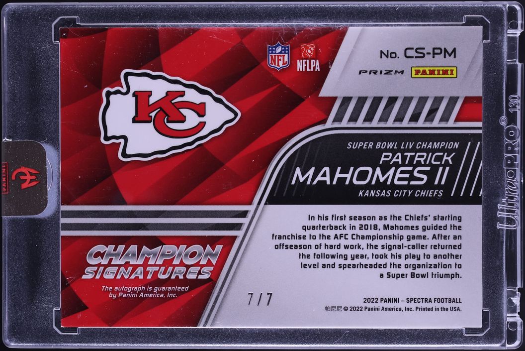 2025 Panini Authentically '22 Spectra Champion Neon Pink Prizm Patrick Mahomes II AUTO 7/7 #PM