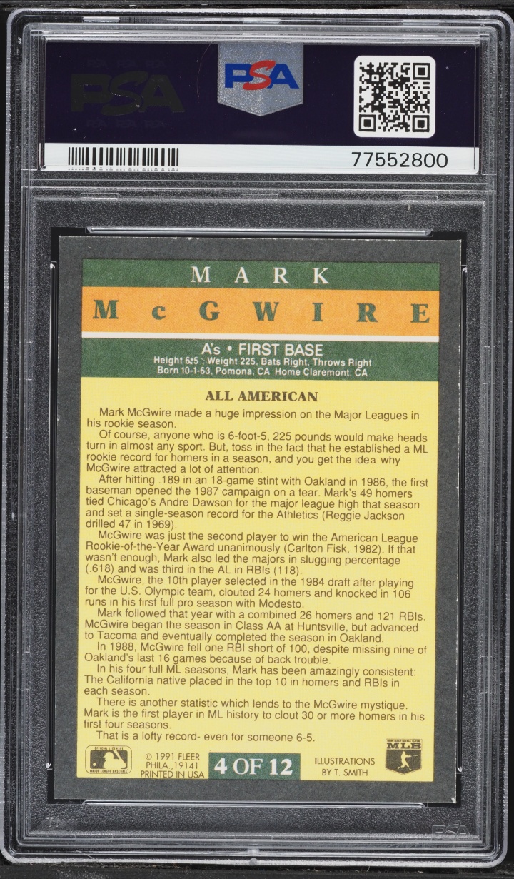 1991 Fleer Pro-Visions Mark McGwire #4 PSA 8 NM-MT