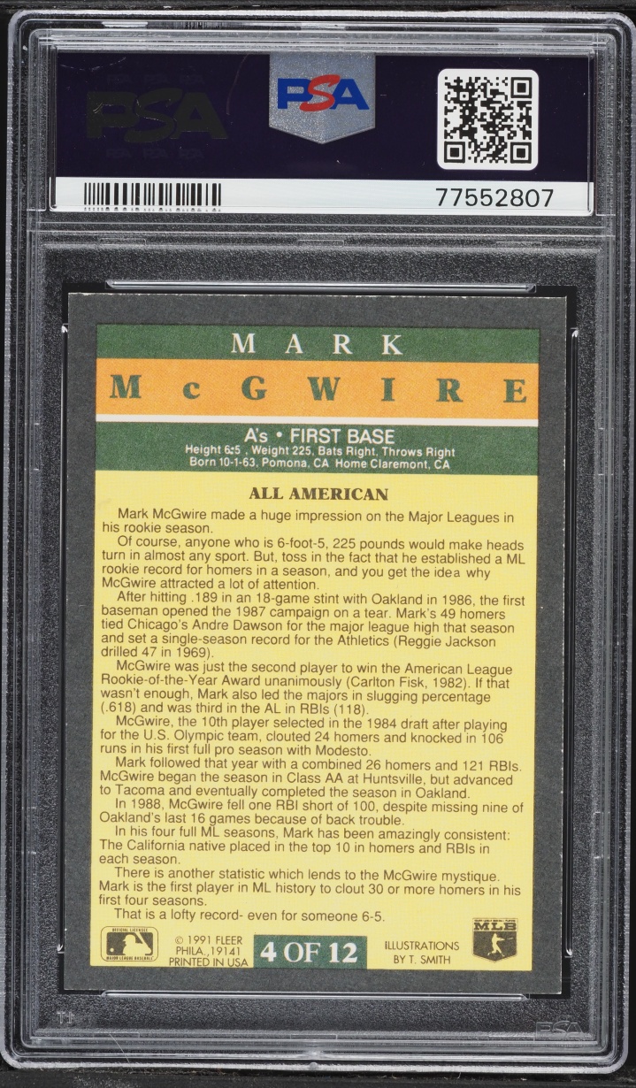 1991 Fleer Pro-Visions Mark McGwire #4 PSA 8 NM-MT