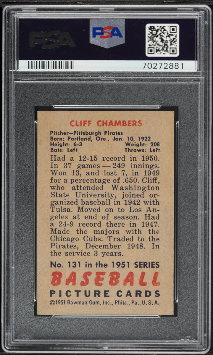 1951 Bowman Cliff Chambers #131 PSA 7 NRMT