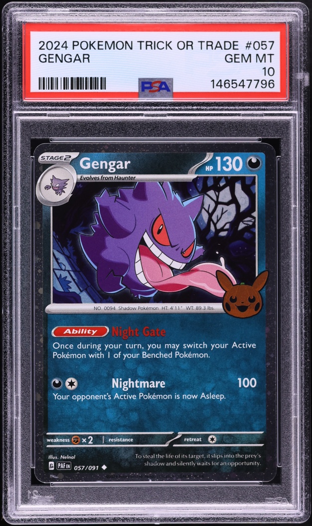 2024 Pokemon Scarlet & Violet Paldean Fates Trick Or Trade Holo Gengar #57 PSA 10 GEM MINT