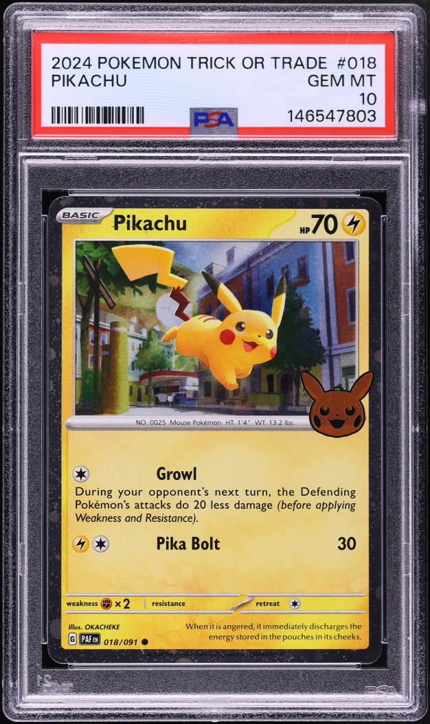 2024 Pokemon Scarlet & Violet Paldean Fates Trick Or Trade Holo Pikachu #18 PSA 10 GEM MINT