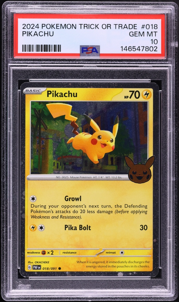 2024 Pokemon Scarlet & Violet Paldean Fates Trick Or Trade Holo Pikachu #18 PSA 10 GEM MINT