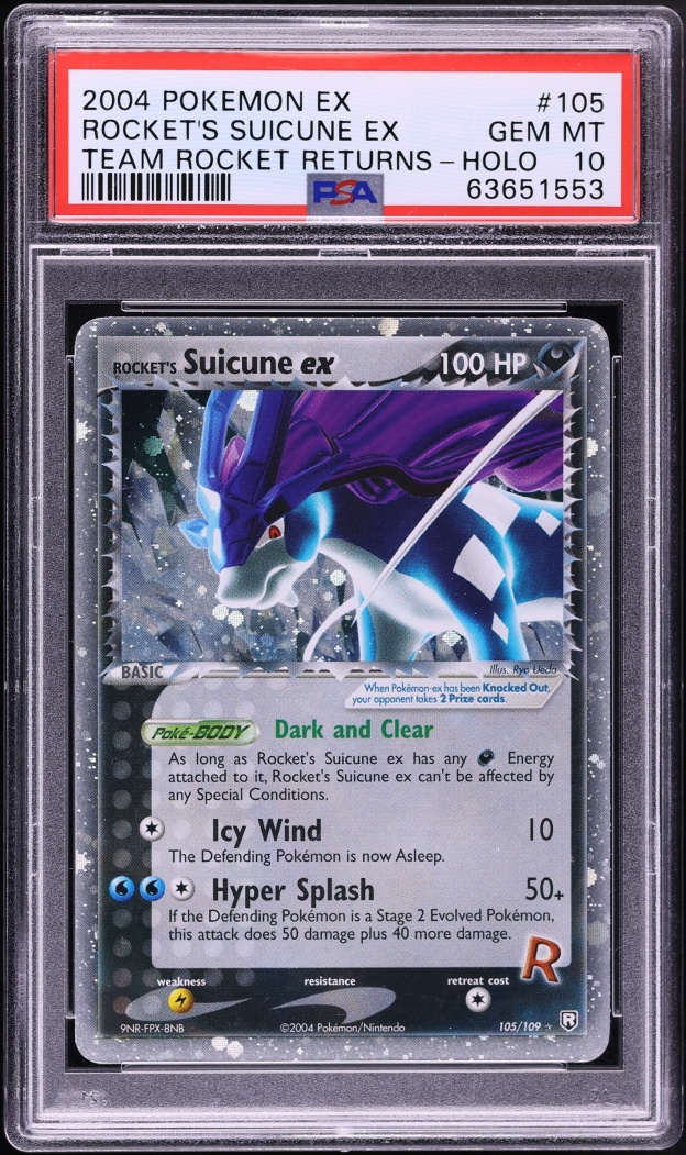2004 Pokemon EX Team Rocket Returns Holo Rocket's Suicune ex #105 PSA 10 GEM MINT
