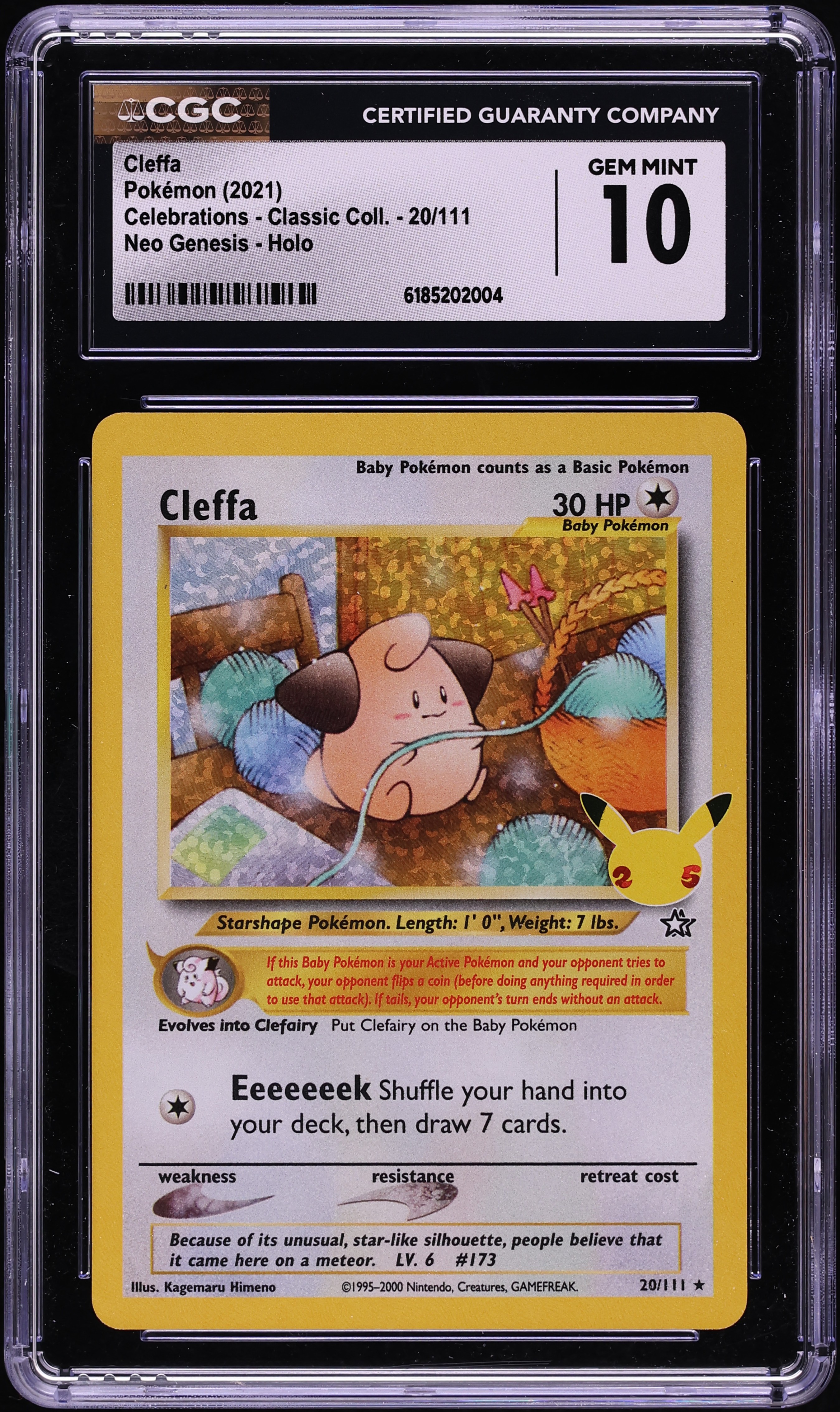 2021 Pokemon Sword & Shield Celebrations Classic Neo Genesis Holo Cleffa #20 CGC 10 GEM MINT