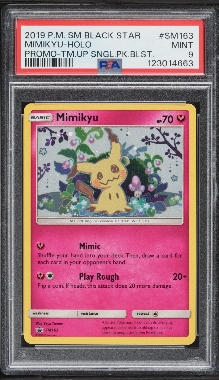 2019 Pokemon Sun & Moon Black Star Promo Team Up Holo Mimikyu #SM163 PSA 9 MINT