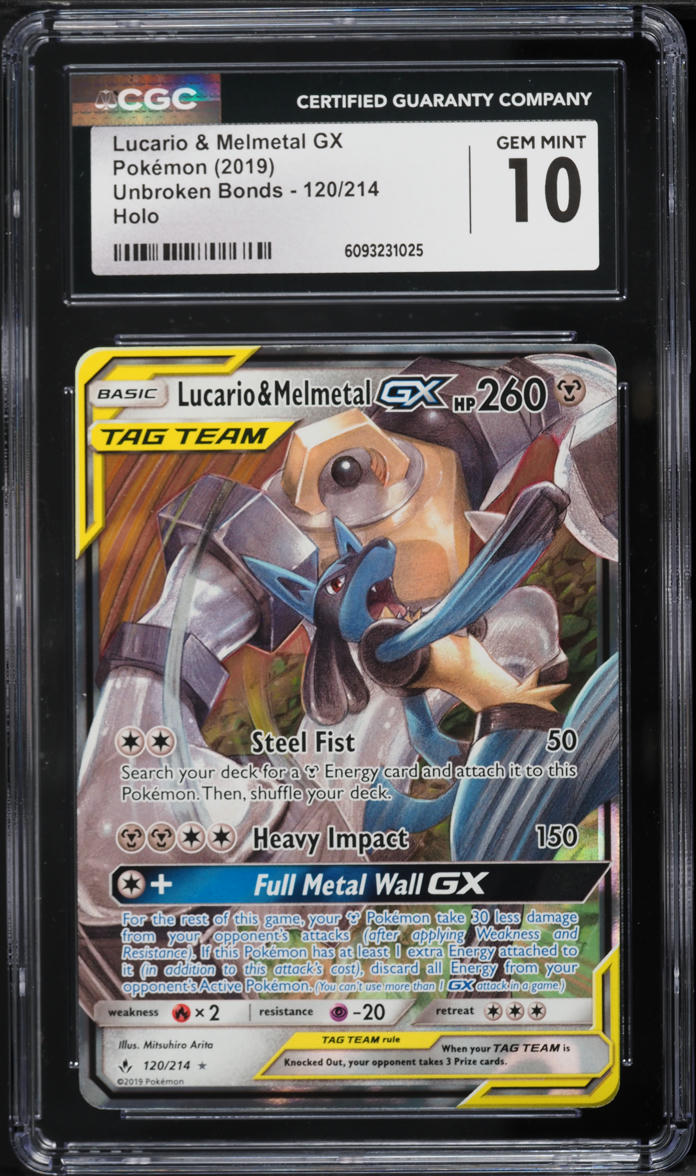 2019 Pokemon Sun & Moon Unbroken Bonds Holo Lucario & Melmetal GX #120 CGC 10 GEM MINT