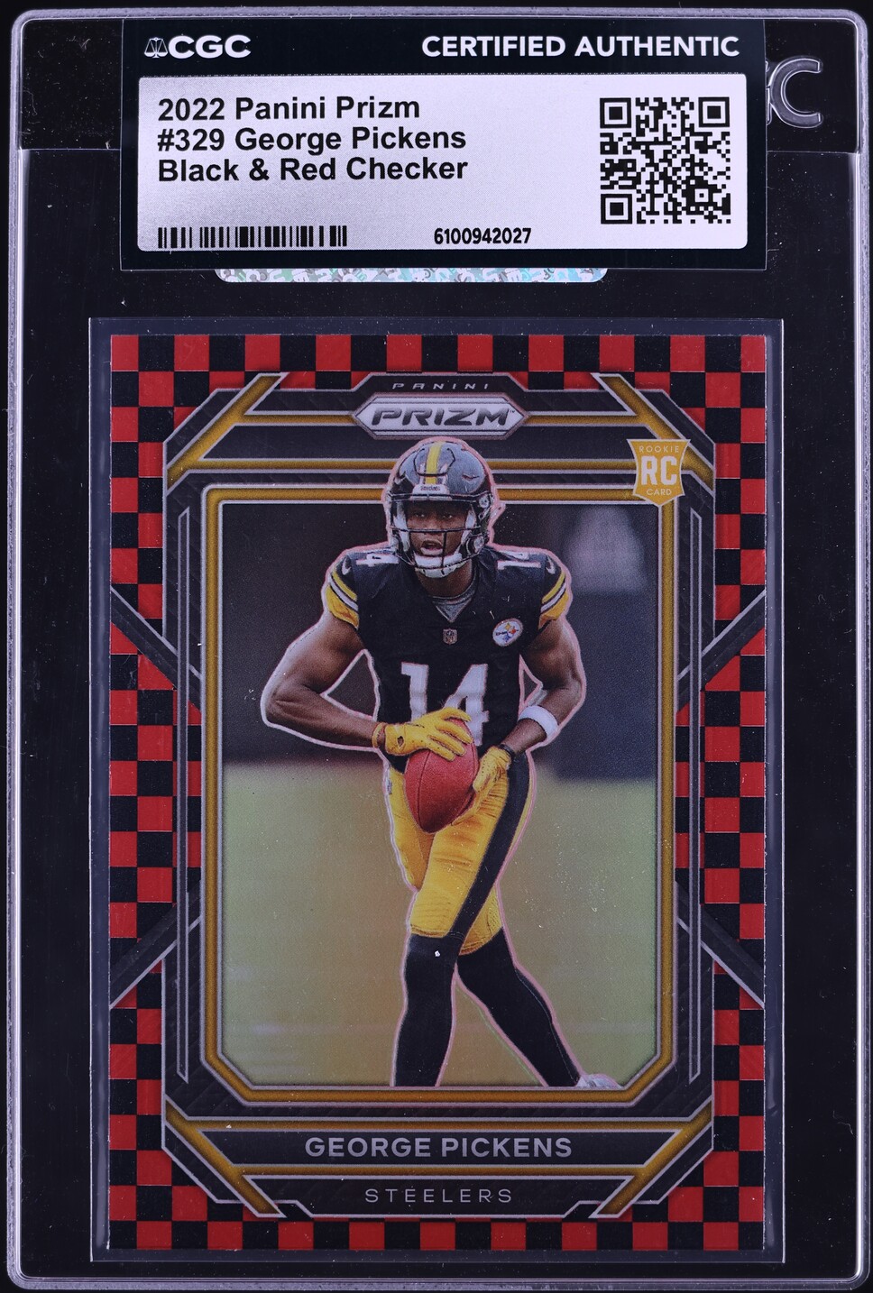 2022 Panini Prizm Black & Red Checker George Pickens ROOKIE #329 CGC AUTH