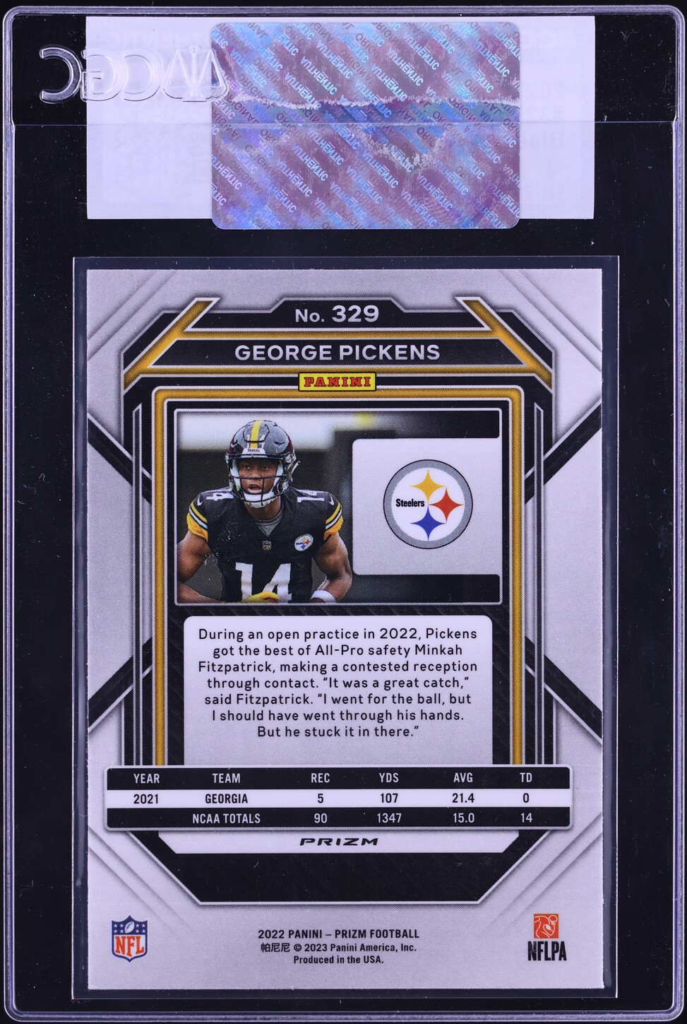 2022 Panini Prizm Black & Red Checker George Pickens ROOKIE #329 CGC AUTH