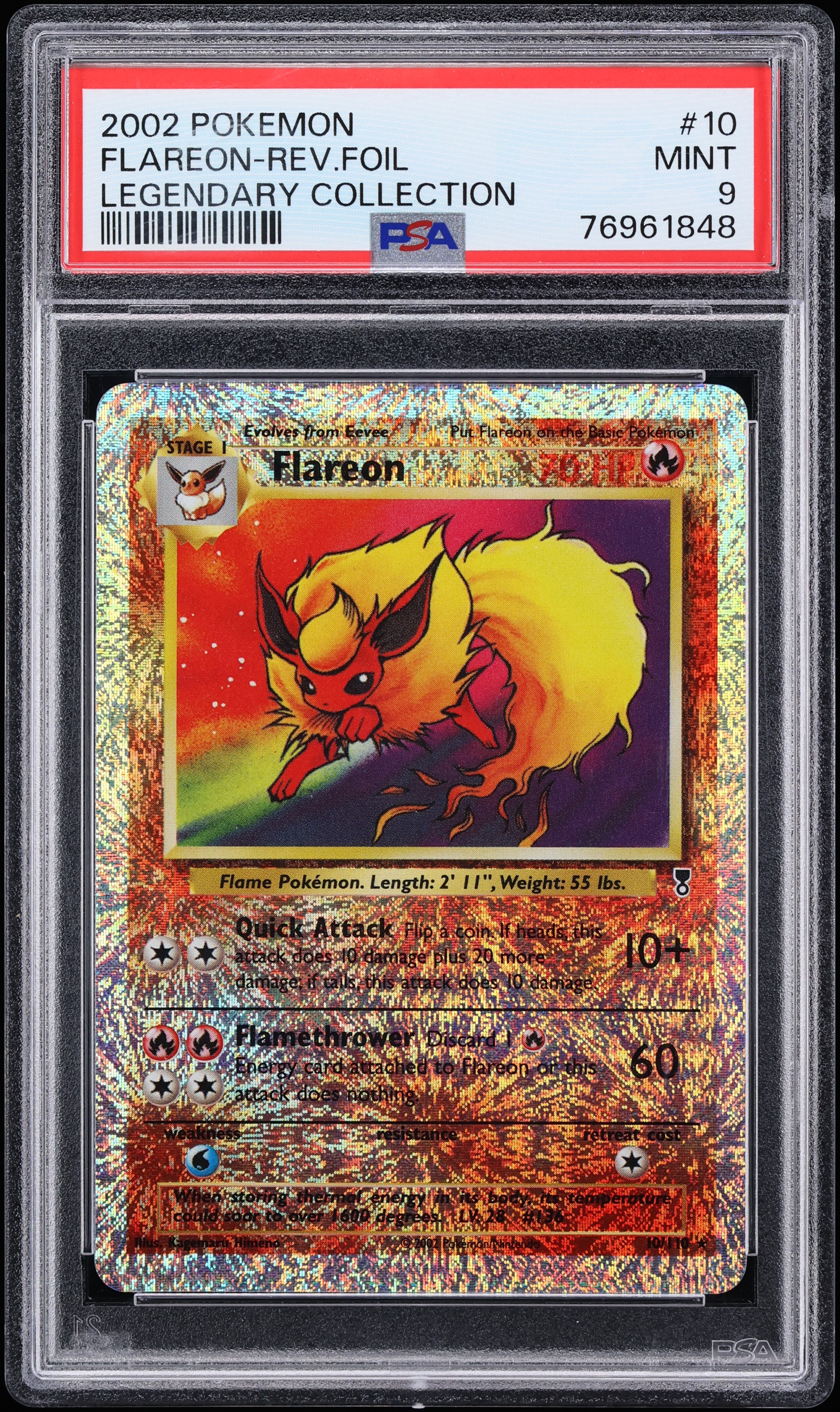 2002 Pokemon Legendary Collection Reverse Holo Flareon #10 PSA 9 MINT