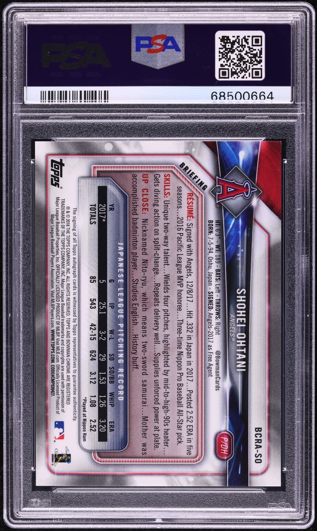 2018 Bowman Chrome Blue Refractor Shohei Ohtani ROOKIE AUTO /150 PSA 10 GEM MINT