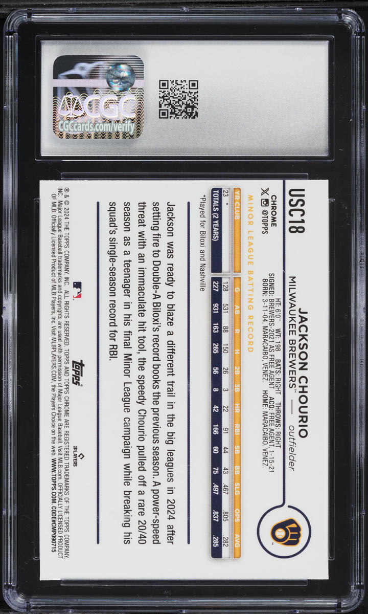 2024 Topps Chrome Update Xfractor Jackson Chourio ROOKIE #USC18 CGC 9 MINT
