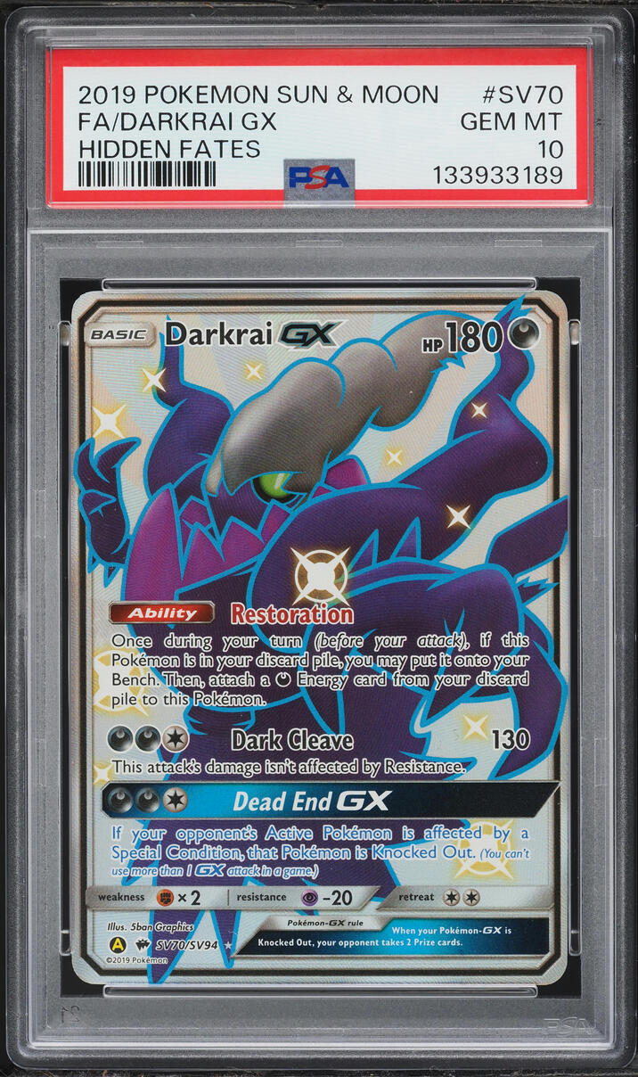 2019 Pokemon Sun & Moon Hidden Fates Shiny Darkrai GX #SV70 PSA 10 GEM MINT
