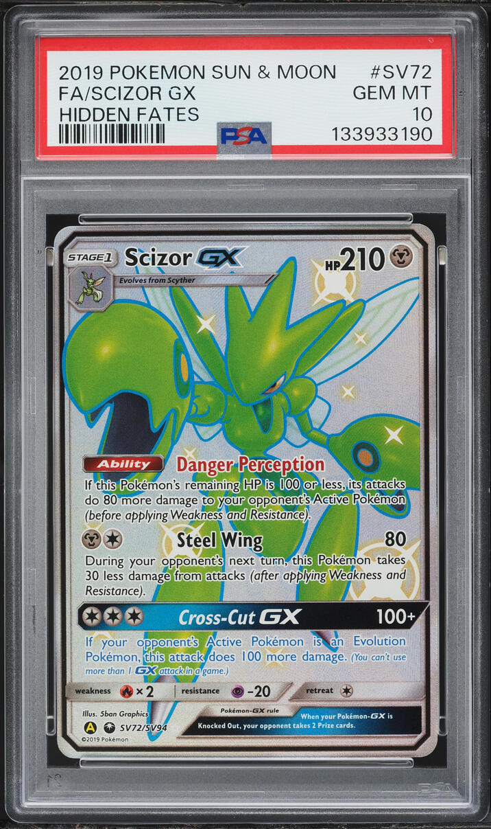2019 Pokemon Sun & Moon Hidden Fates Full Art Shiny Scizor GX #SV72 PSA 10 GEM MINT