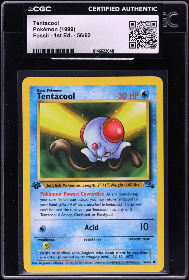 1999 Pokemon Fossil 1st Edition Tentacool #56 CGC AUTH