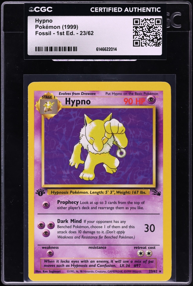 1999 Pokemon Fossil 1st Edition Hypno #23 CGC AUTH