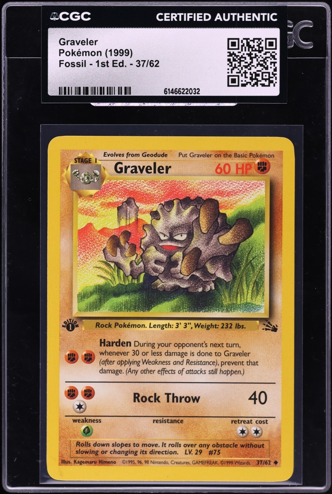 1999 Pokemon Fossil 1st Edition Graveler #37 CGC AUTH