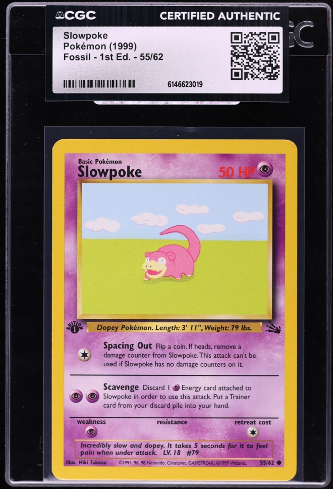1999 Pokemon Fossil 1st Edition Slowpoke #55 CGC AUTH