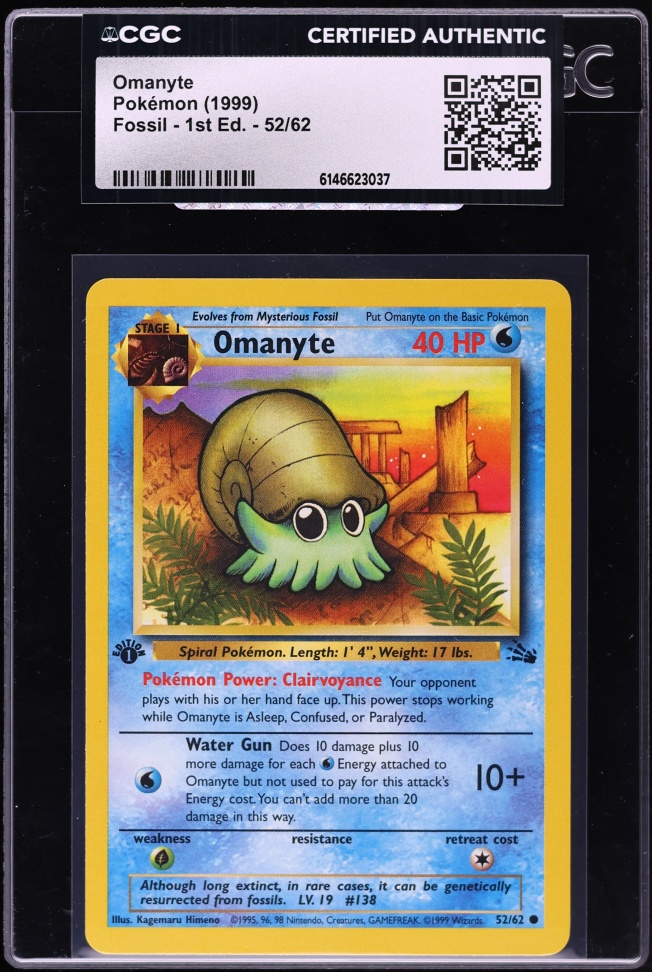 1999 Pokemon Fossil 1st Edition Omanyte #52 CGC AUTH