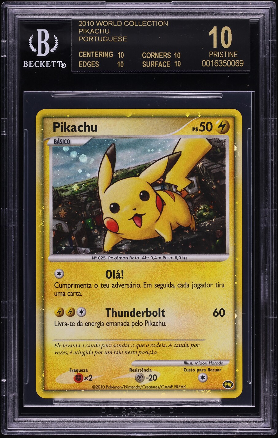 2010 Pokemon Portuguese HGSS World Collection Holo Pikachu BGS 10 BLACK LABEL