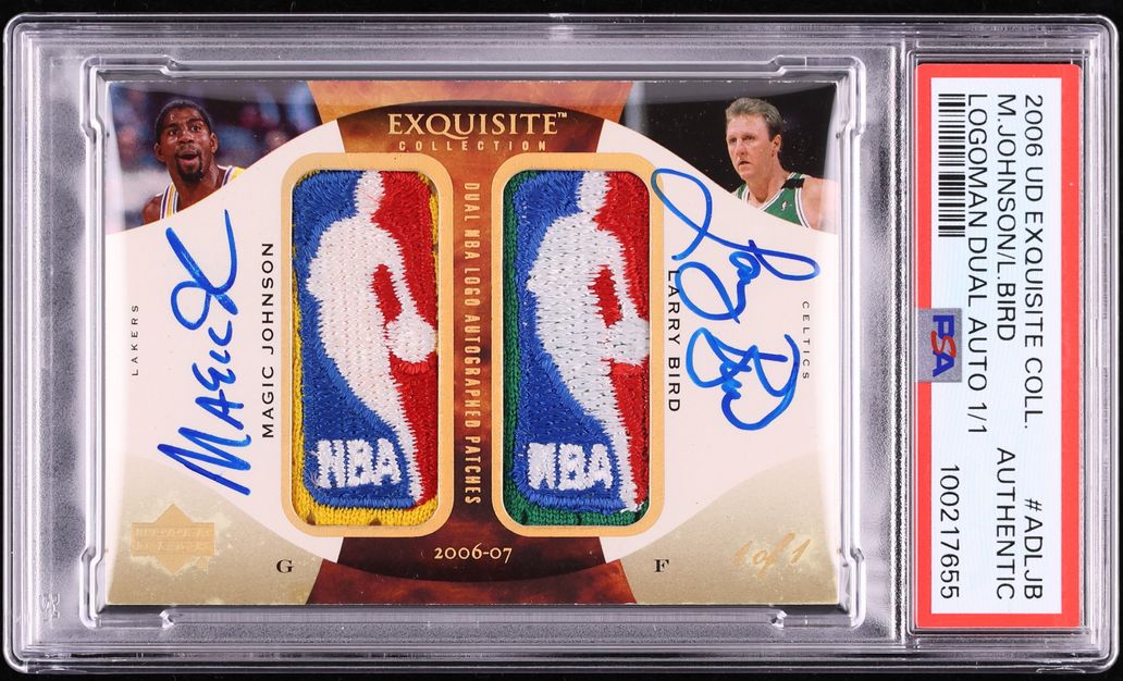 2006 Exquisite Dual Magic Johnson & Larry Bird LOGOMAN PATCH AUTO 1/1 PSA AUTH