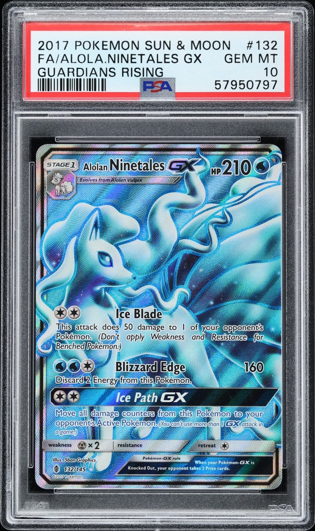 2017 Pokemon Sun & Moon Guardians Rising Full Art Alolan Ninetales GX #132 PSA 10 GEM MINT