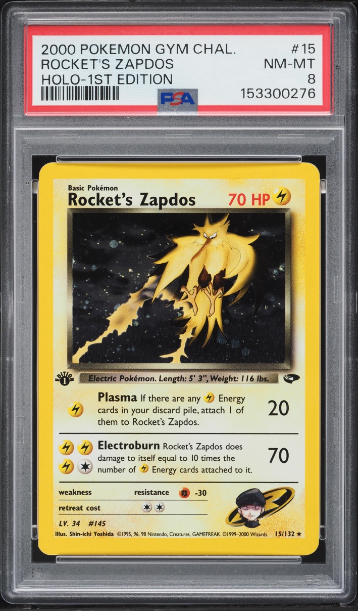 2000 Pokemon Gym Challenge 1st Edition Holo Rocket's Zapdos #15 PSA 8 NM-MT