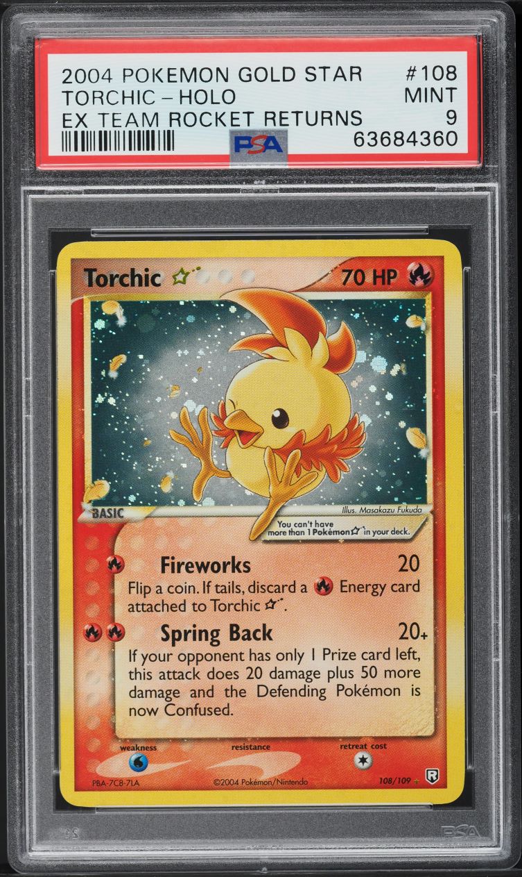 2004 Pokemon EX Team Rocket Returns Holo Torchic Gold Star #108 PSA 9 MINT