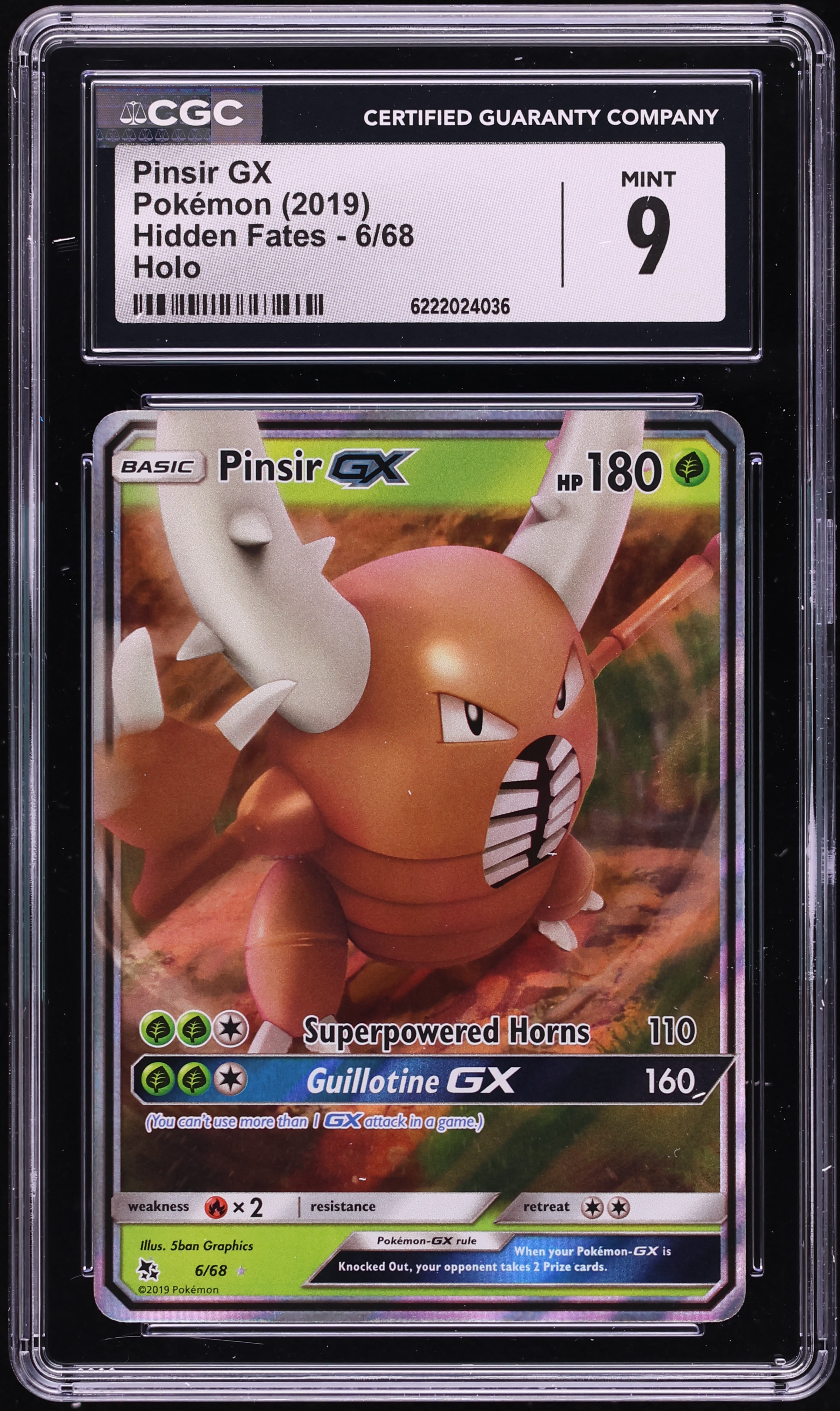 2019 Pokemon Sun & Moon Hidden Fates Holo Pinsir Gx #6 CGC 9 MINT
