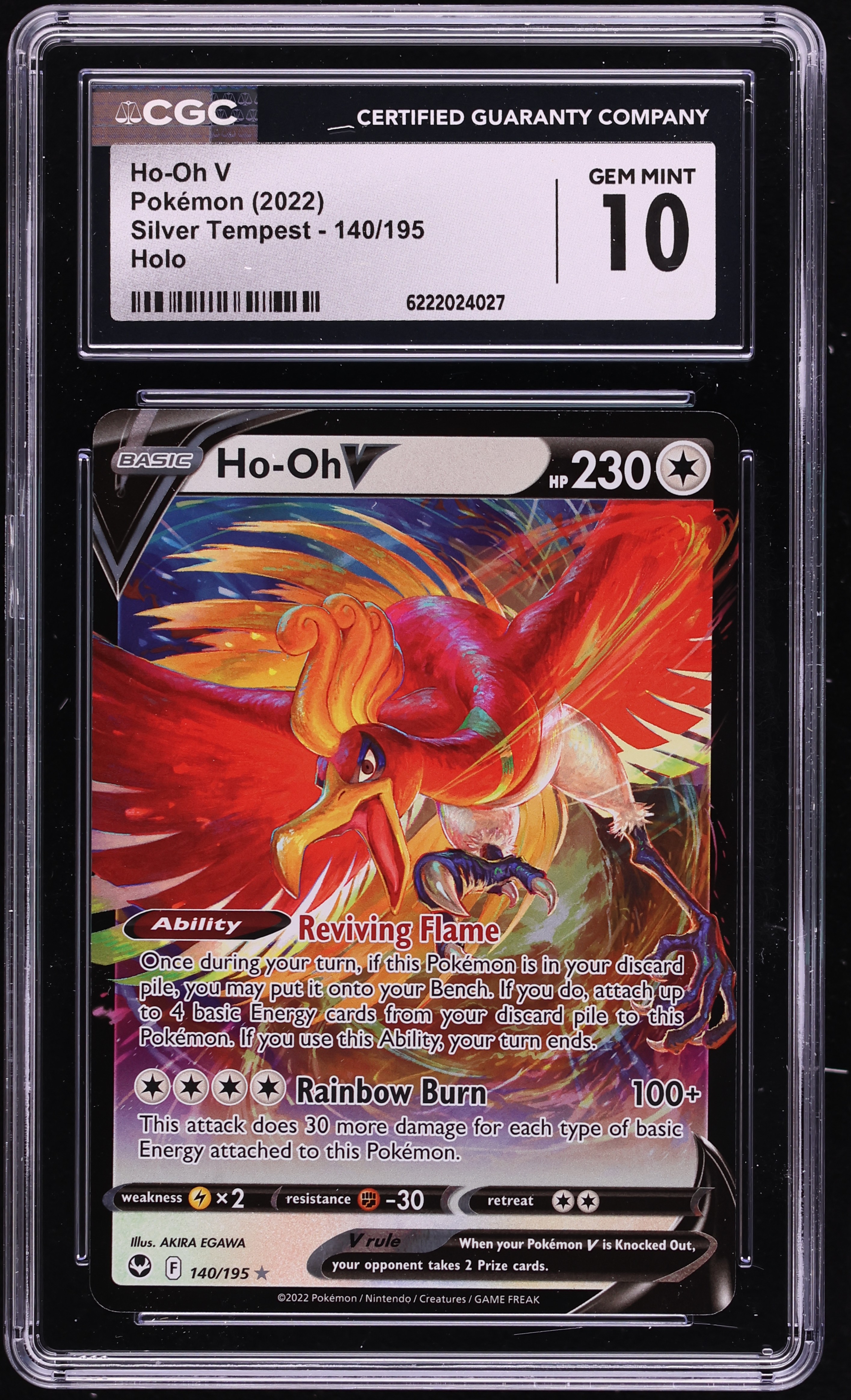 2022 Pokemon Sword & Shield Silver Tempest Holo Ho-Oh V #140 CGC 10 GEM MINT