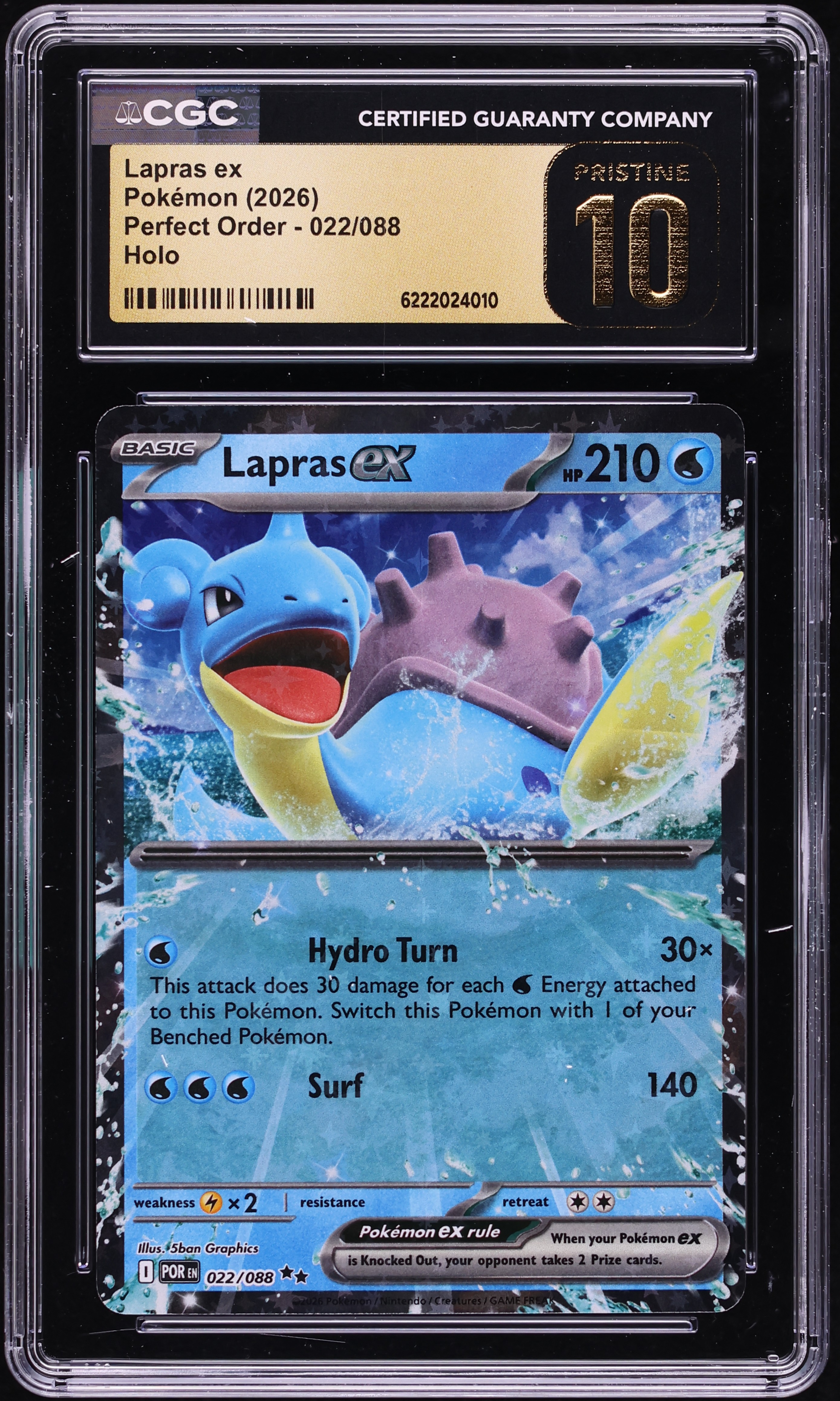 2026 Pokemon Mega Evolution Perfect Order Holo Lapras EX #22 CGC 10 PRISTINE