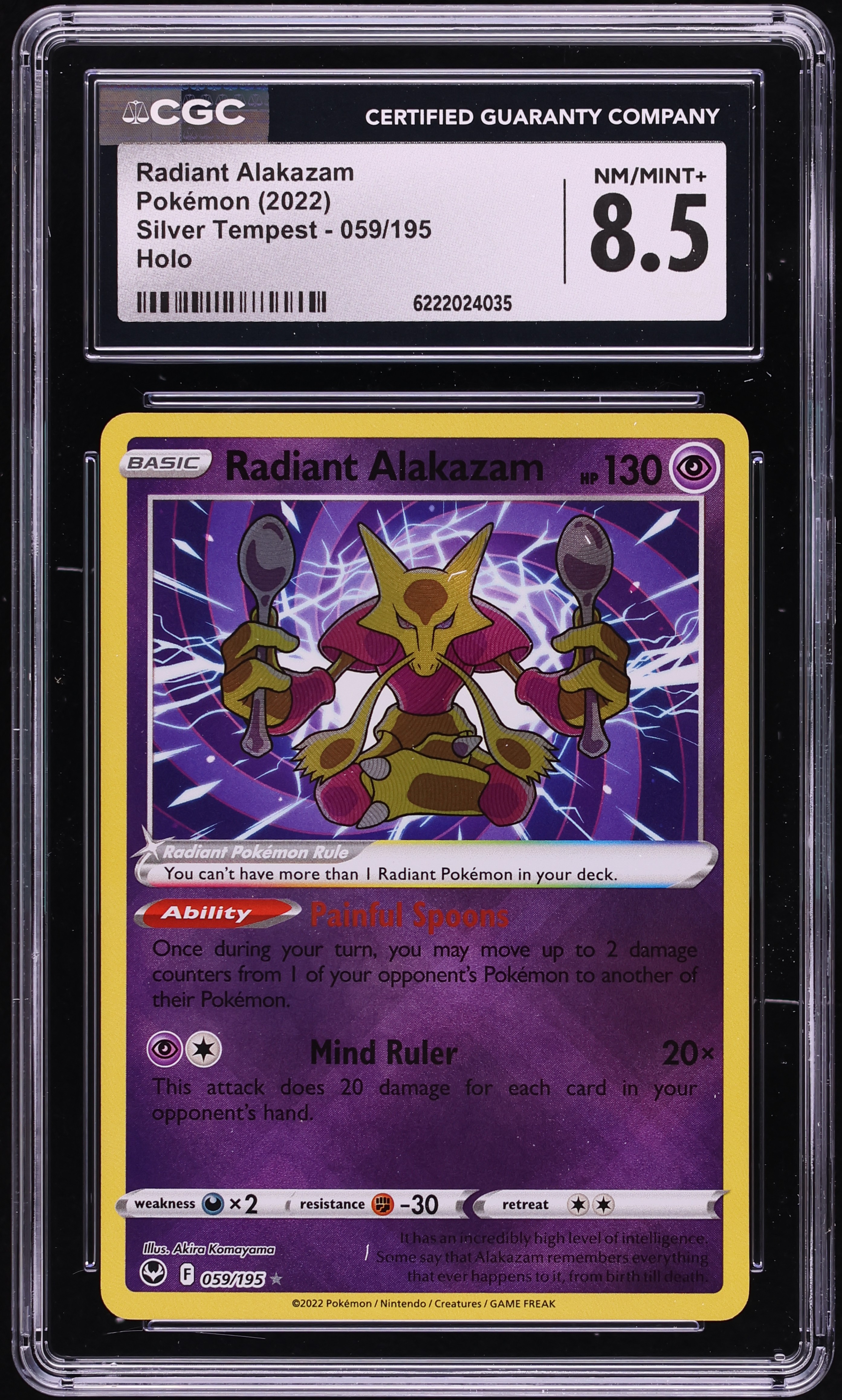 2022 Pokemon Sword & Shield Silver Tempest Holo Radiant Alakazam #59 CGC 8.5 NM-MT+
