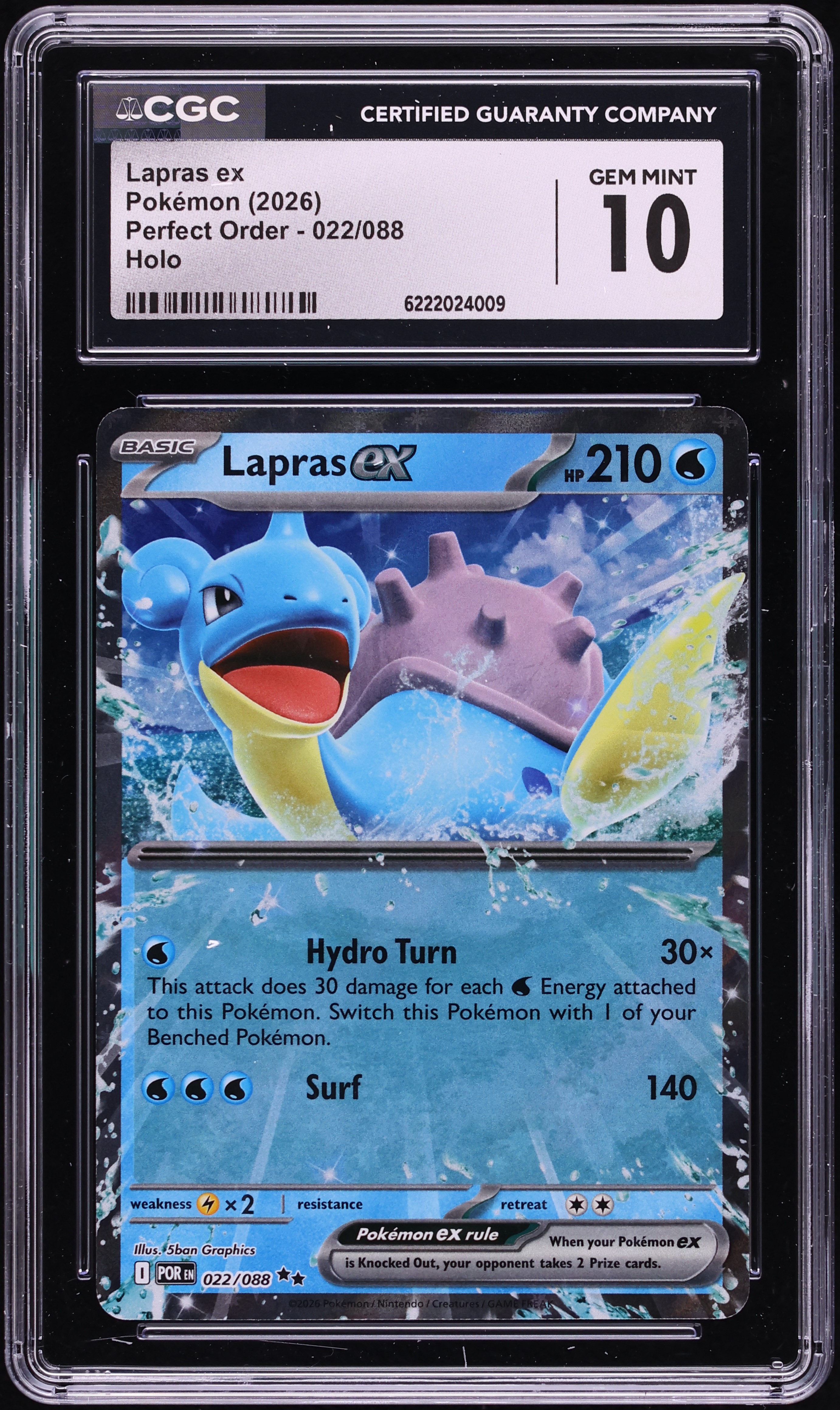 2026 Pokemon Mega Evolution Perfect Order Holo Lapras EX #22 CGC 10 GEM MINT