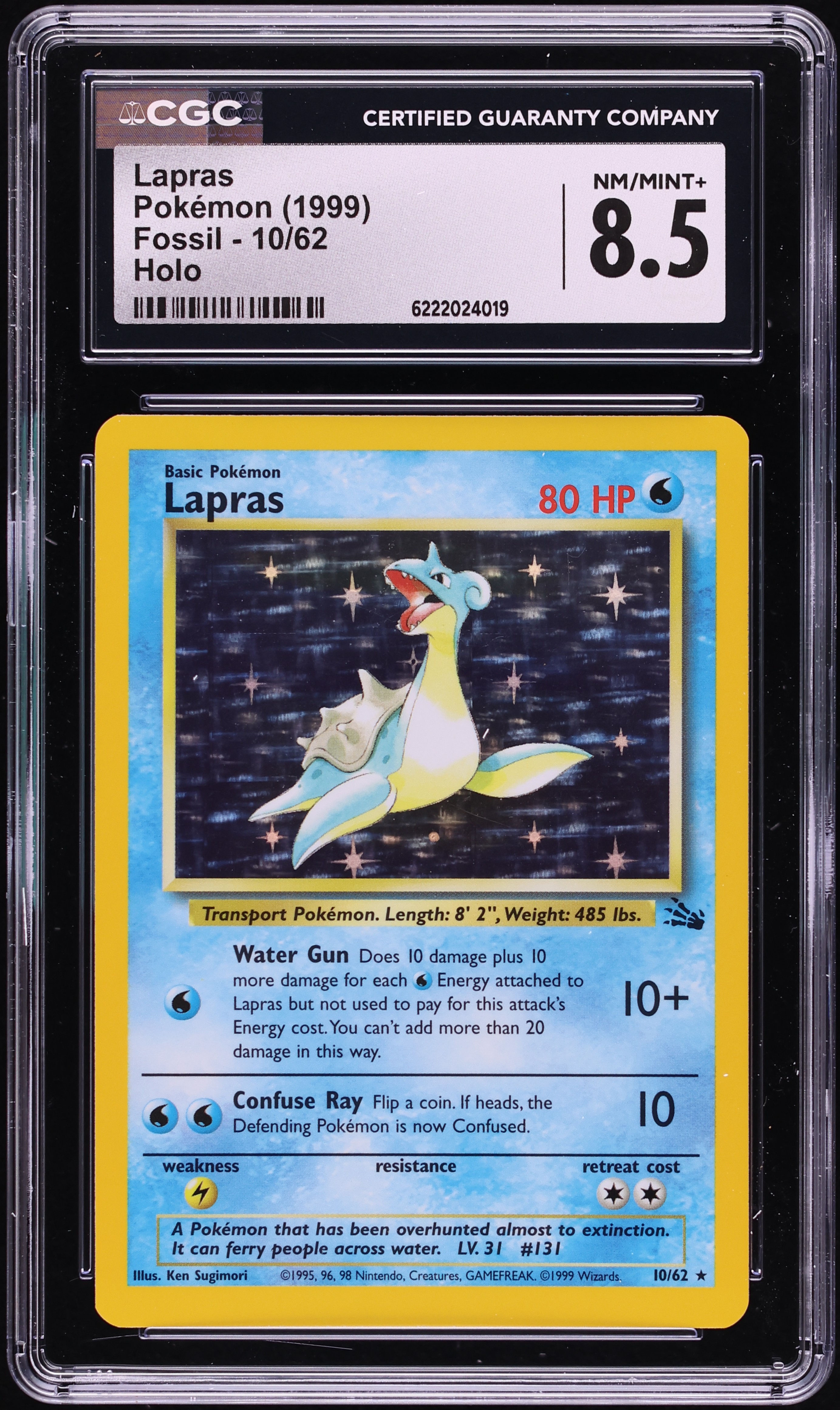 1999 Pokemon Fossil Holo Lapras #10 CGC 8.5 NM-MT+