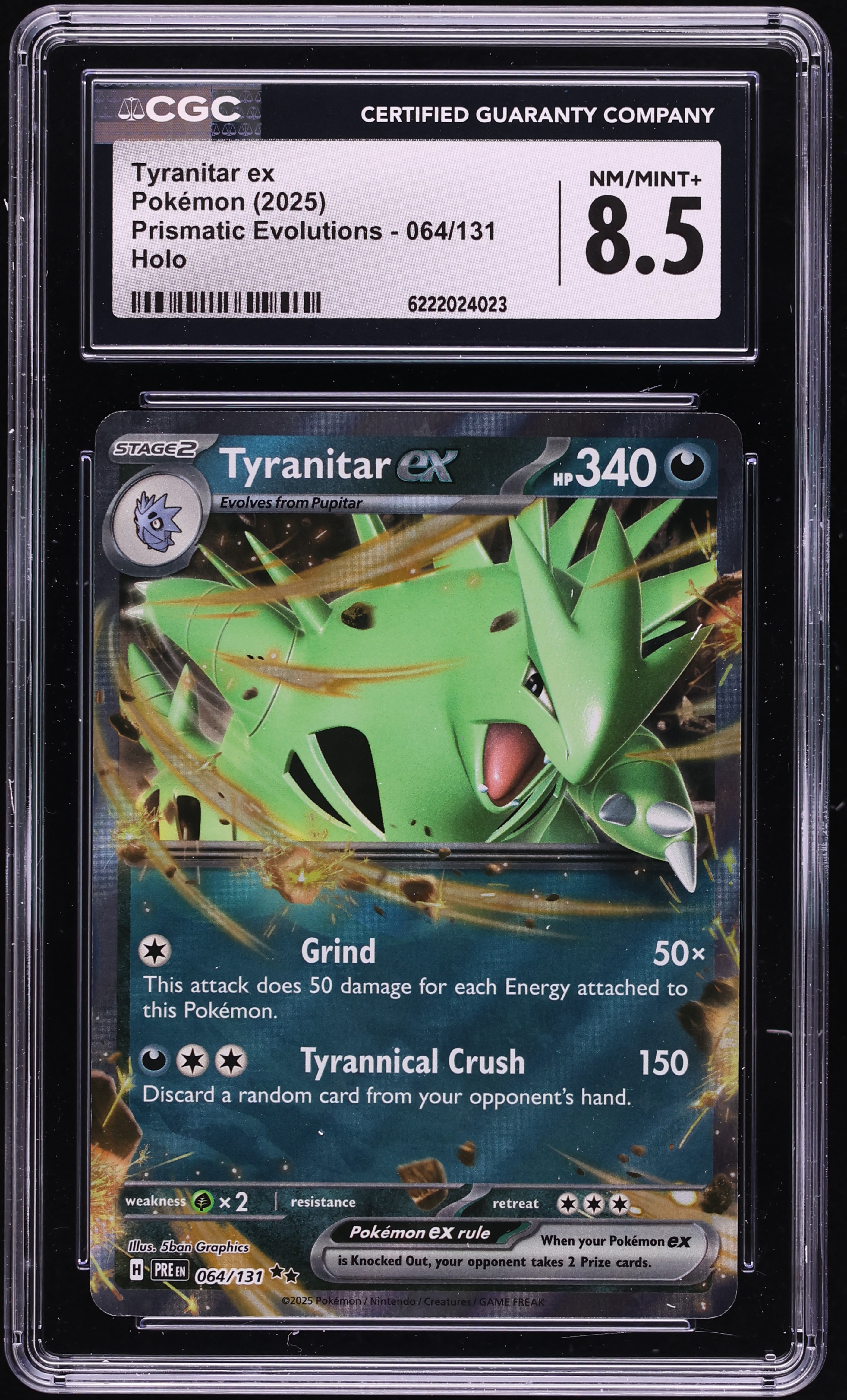 2025 Pokemon SV Prismatic Evolutions Holo Tyranitar Ex #64 CGC 8.5 NM-MT+