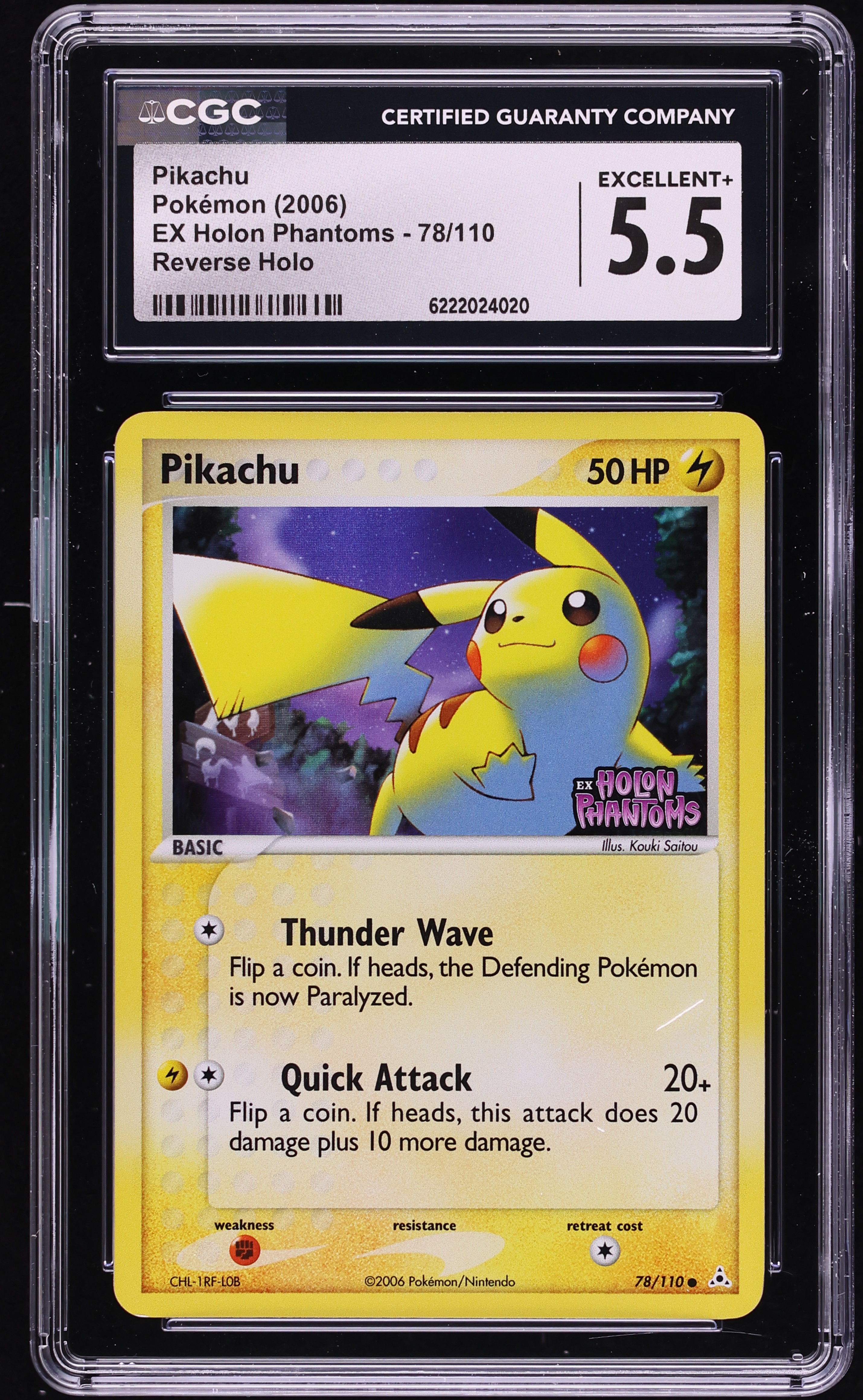 2006 Pokemon EX Holon Phantoms Reverse Holo Pikachu #78 CGC 5.5 EX+