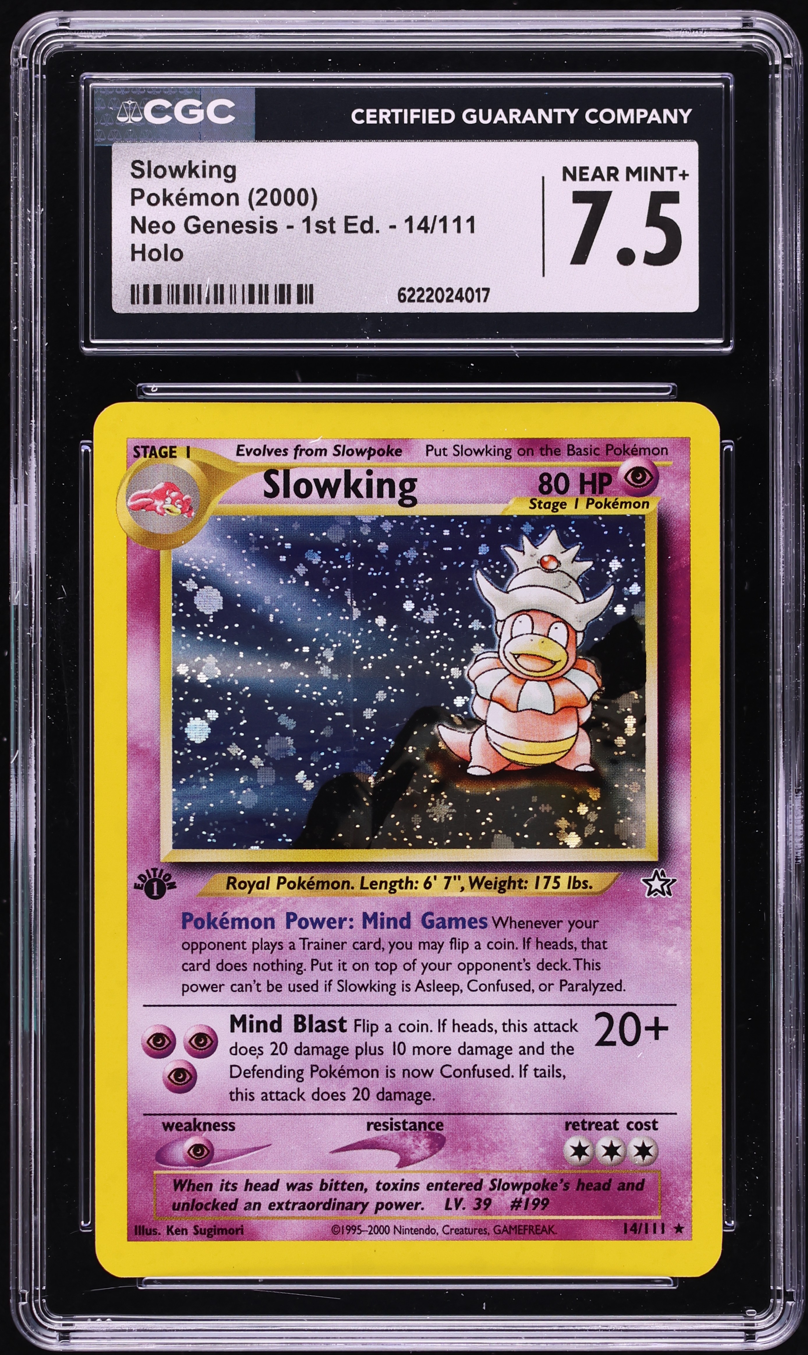 2000 Pokemon Neo Genesis 1st Edition Holo Slowking #14 CGC 7.5 NRMT+