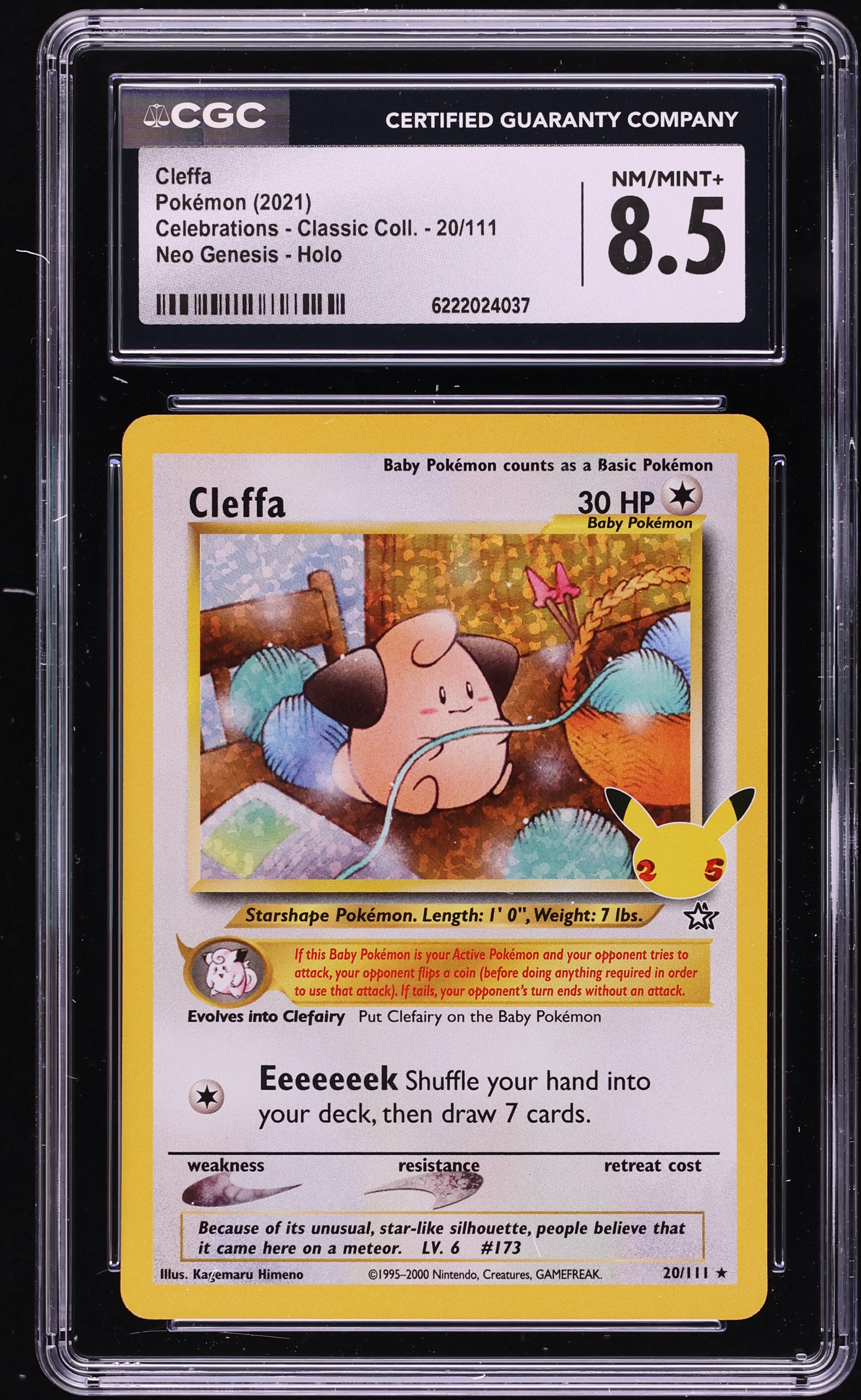 2021 Pokemon Sword & Shield Celebrations Classic Neo Genesis Holo Cleffa #20 CGC 8.5 NM-MT+