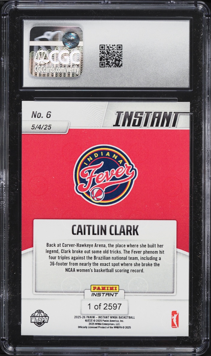 2025 Panini Instant WNBA Caitlin Clark /2597 #6 CGC 10 GEM MINT