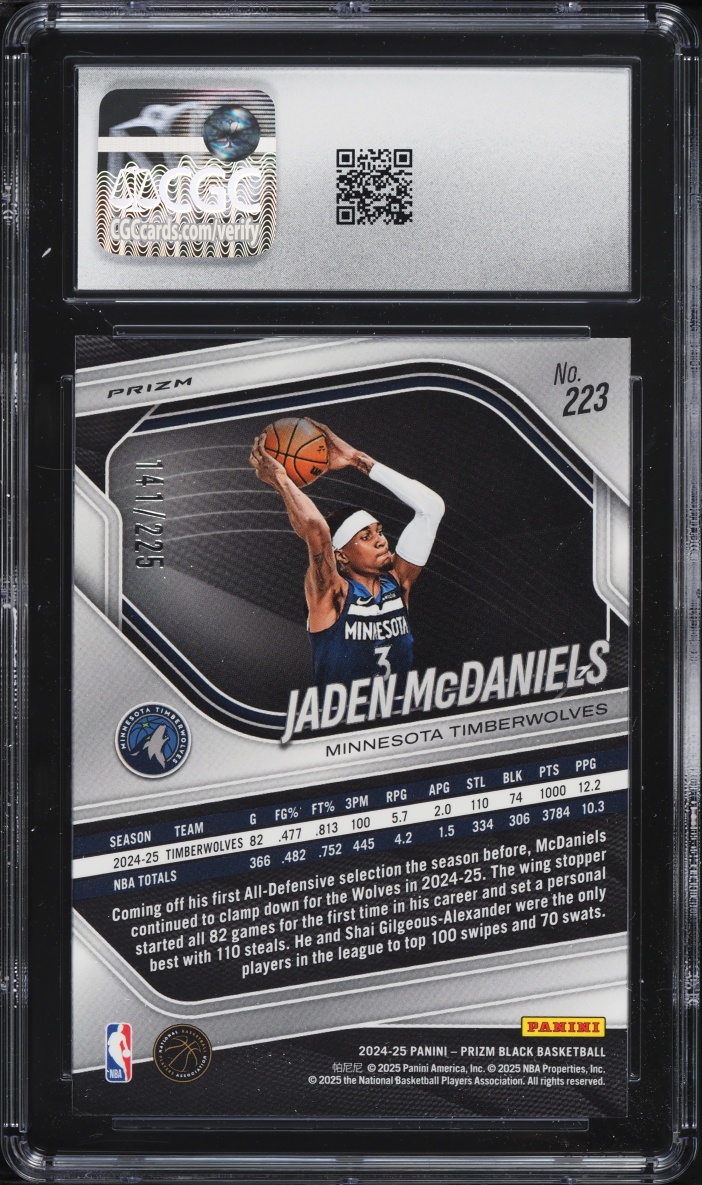 2024 Panini Prizm Black Basketball Jaden McDaniels /225 #223 CGC 10 GEM MINT