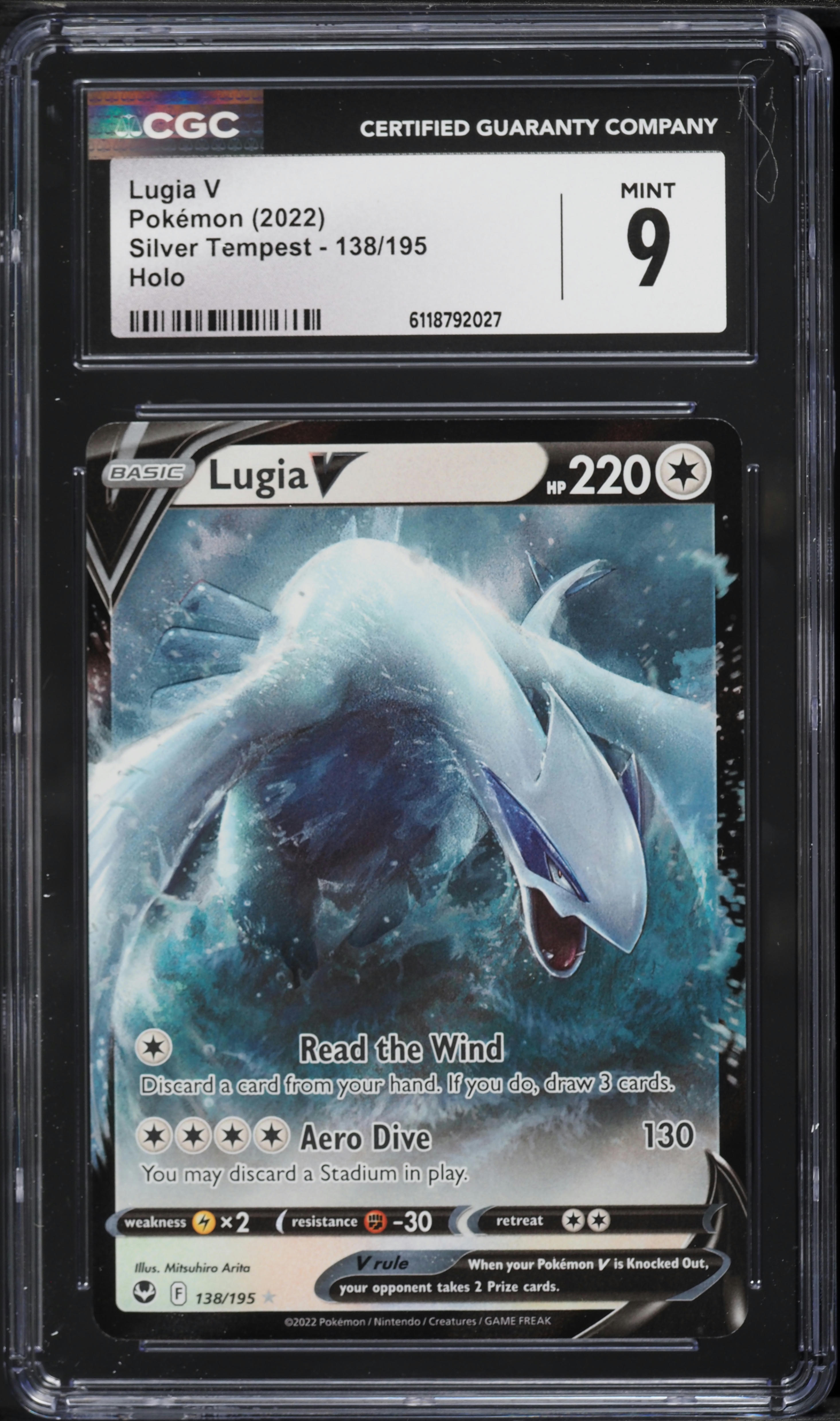 2022 Pokemon Sword & Shield Silver Tempest Holo Lugia V #138 CGC 9 MINT