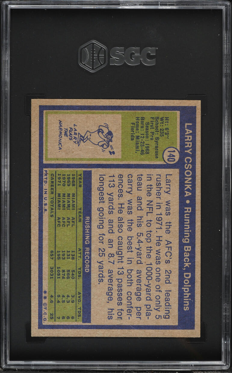 1972 Topps Football Larry Csonka #140 SGC 7 NRMT