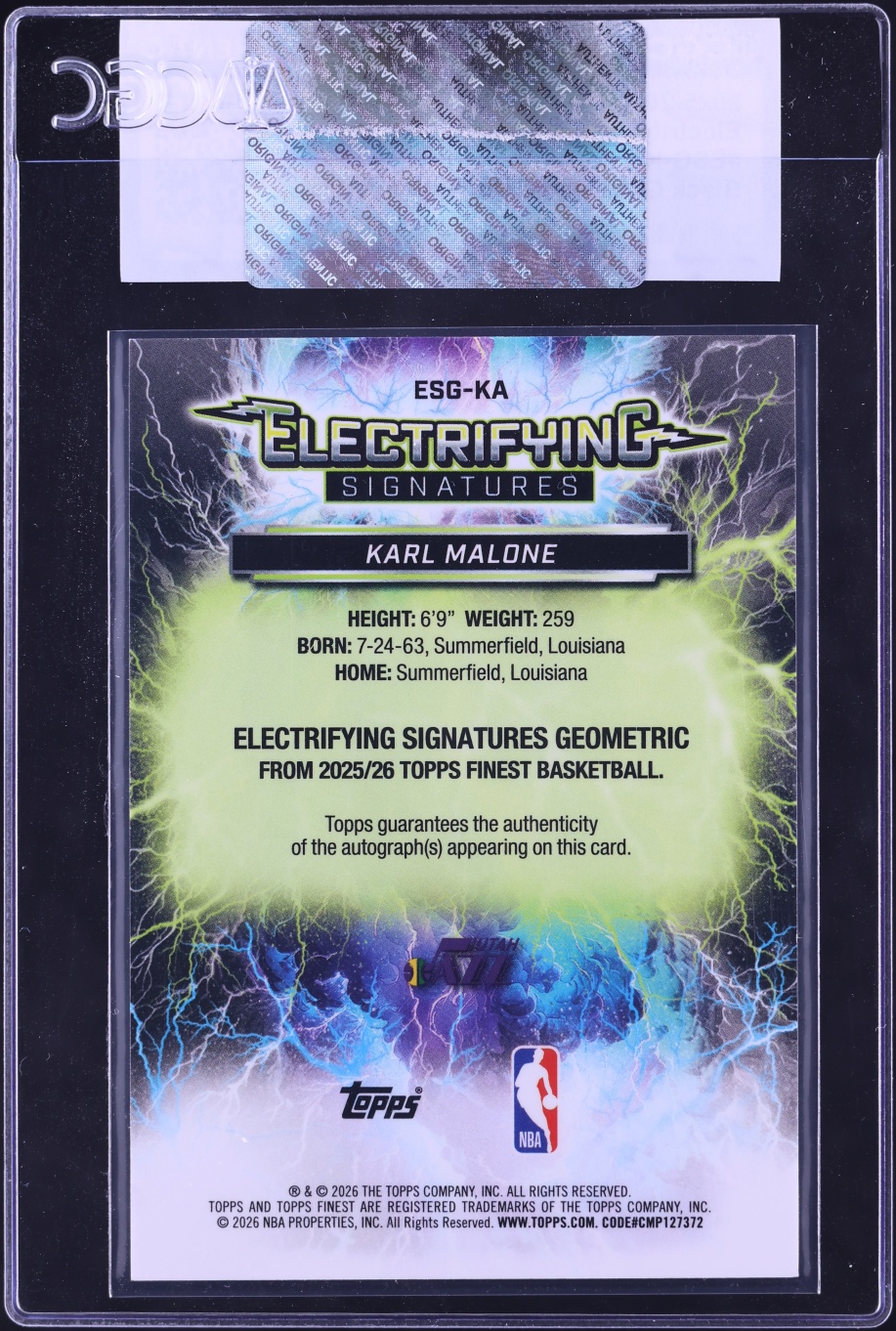 2025 Finest Electrifying Black Geometric Refractor Karl Malone AUTO 1/25 #ESG-KA CGC AUTH
