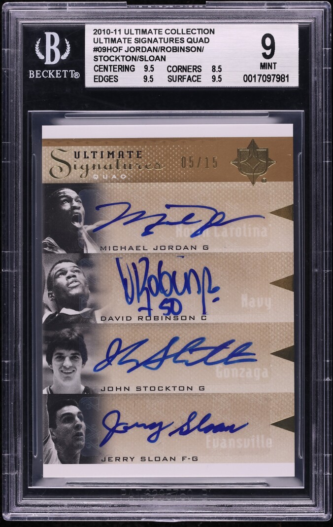 2010 Ultimate Collection Robinson Stockton Sloan Michael Jordan AUTO /15 BGS 9