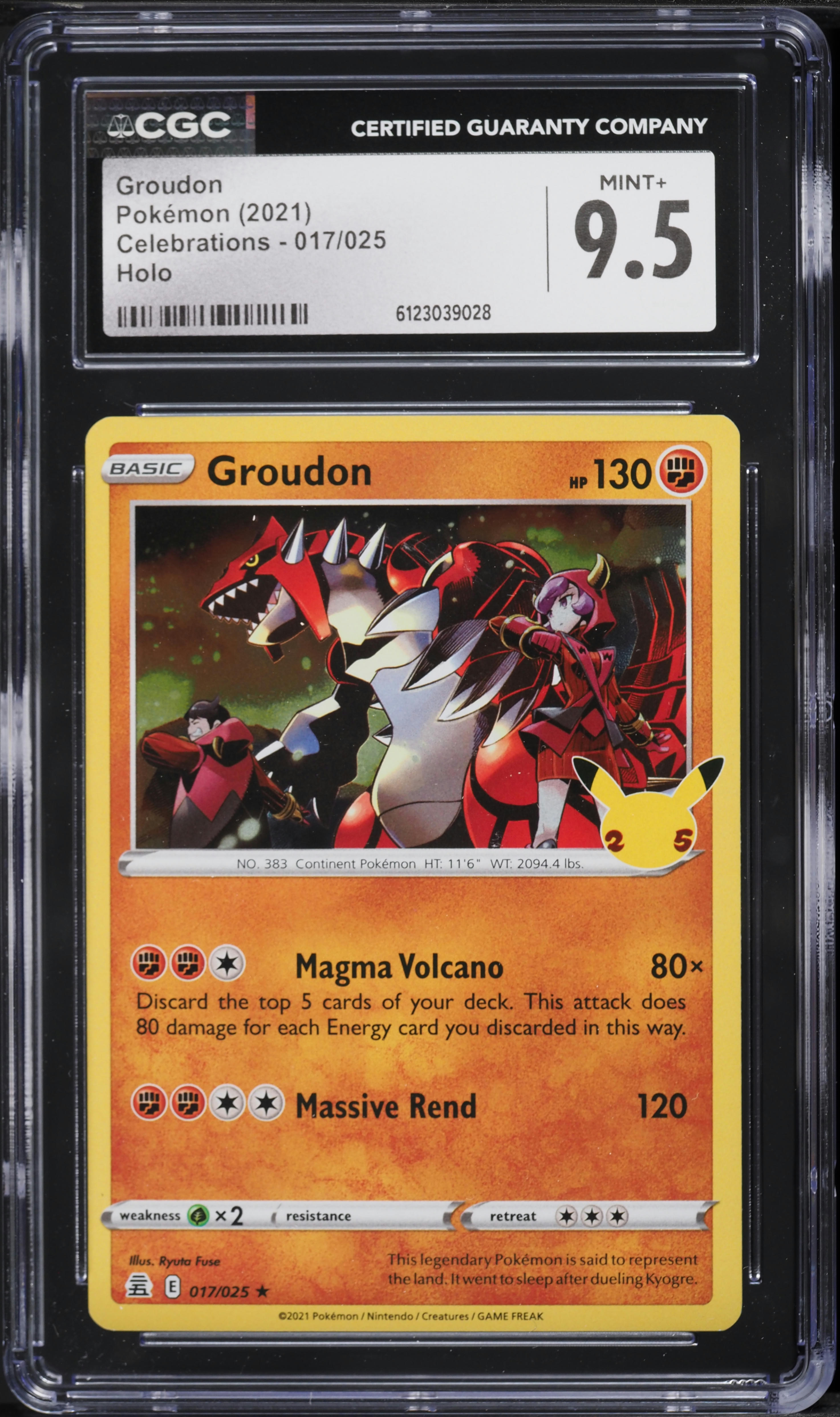 2021 Pokemon Sword & Shield Celebrations Holo Groudon #17 CGC 9.5 MINT+