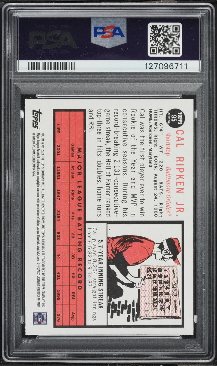 2021 Topps Archives Cal Ripken Jr. #95 PSA 10 GEM MINT