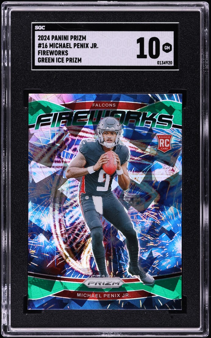 2024 Panini Prizm Fireworks Green Ice Michael Penix Jr. ROOKIE #16 SGC 10 GEM