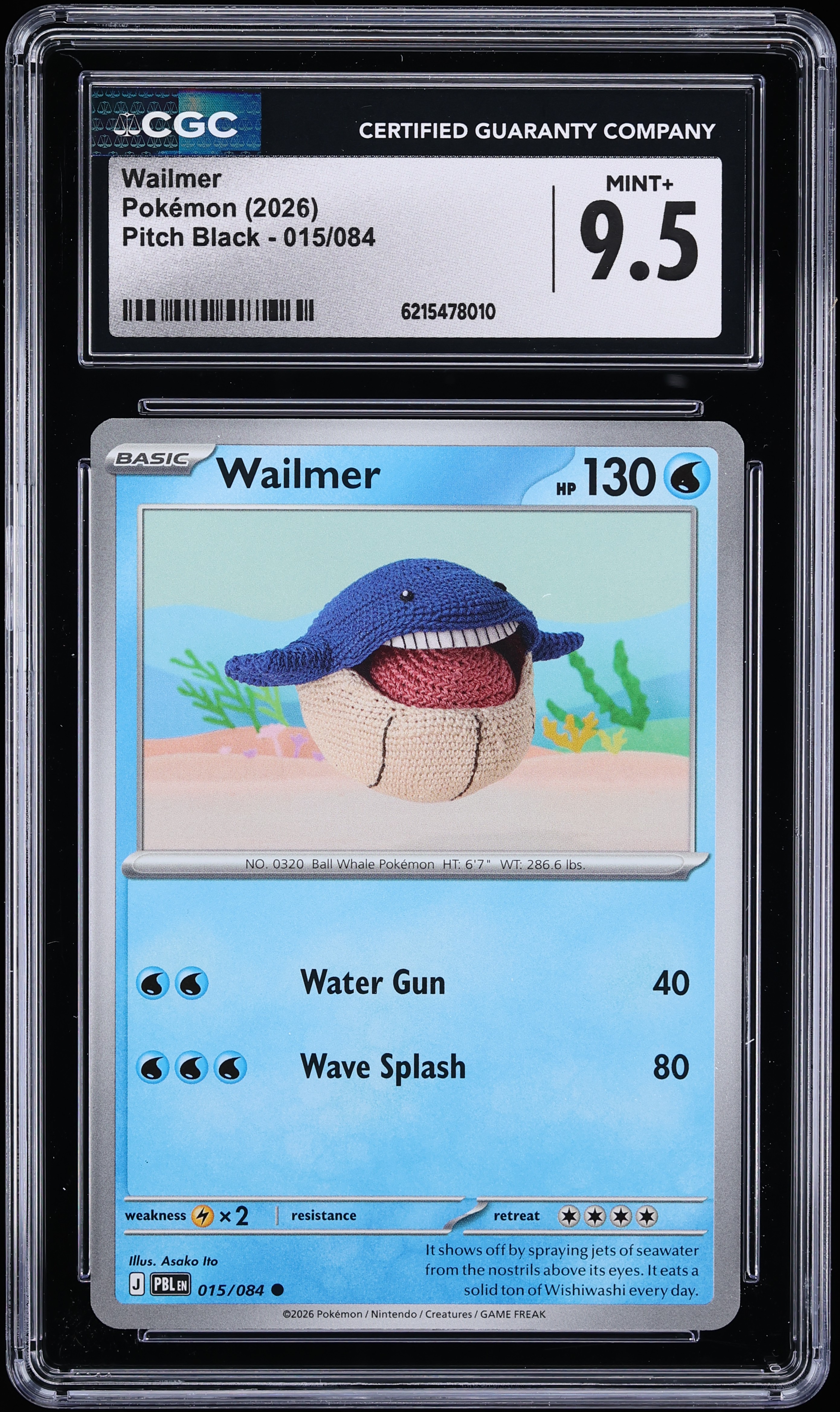2026 Pokemon Mega Evolution Pitch Black Wailmer #15 CGC 9.5 MINT+